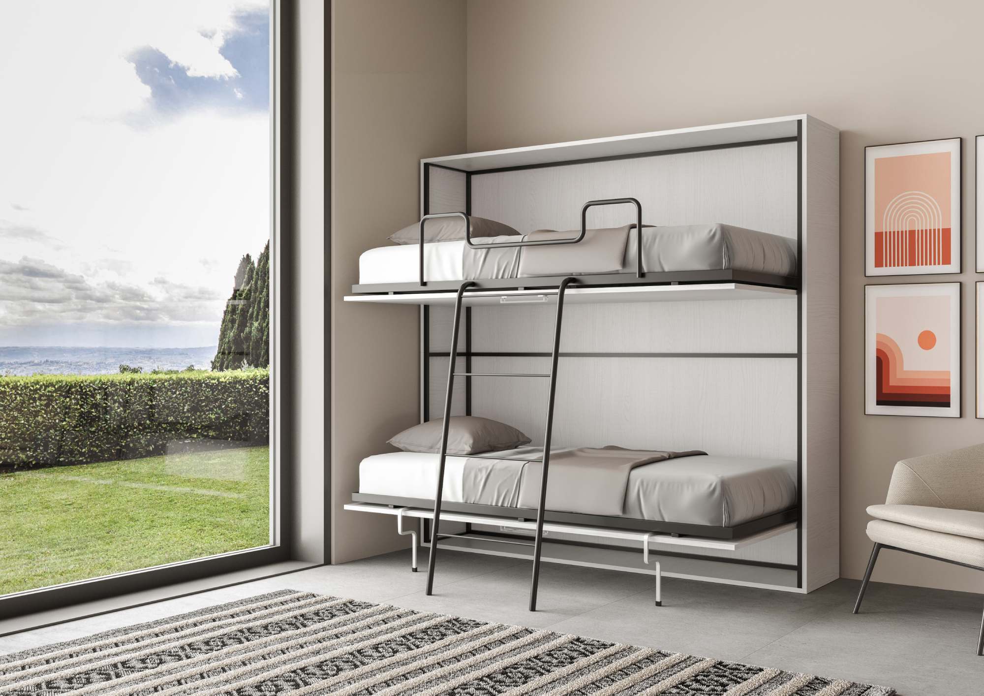 Letto doppio a scomparsa Kando bianco frassino L.199,9 P.39,2 H.190,8 cm (aperto P.106 cm) 4 Letto doppio a scomparsa Kando bianco frassino