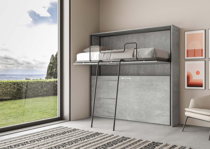 Letto doppio a scomparsa Kando cemento