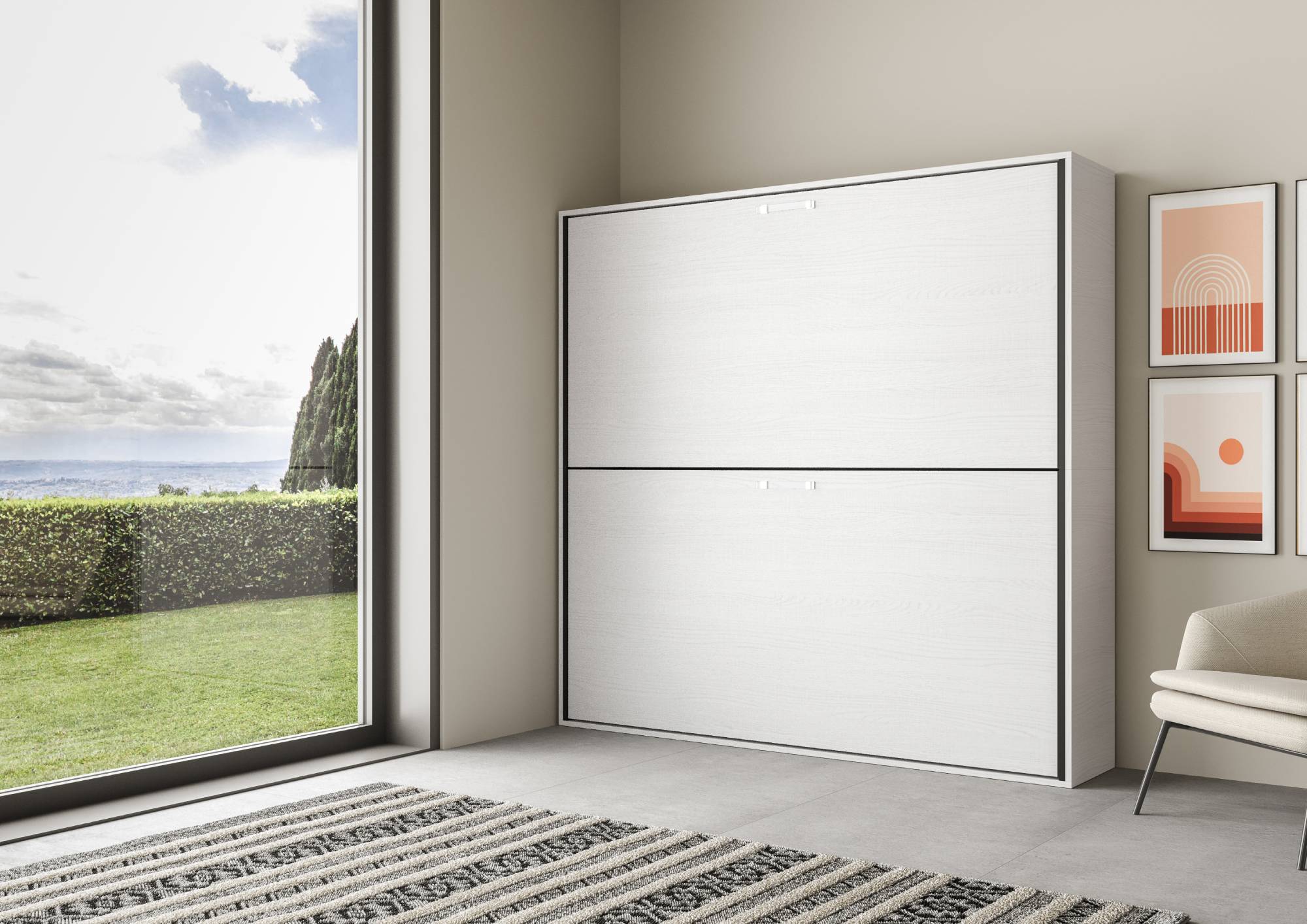 Letto doppio a scomparsa Kando bianco frassino L.199,9 P.39,2 H.190,8 cm (aperto P.106 cm) 1 Letto doppio a scomparsa Kando bianco frassino