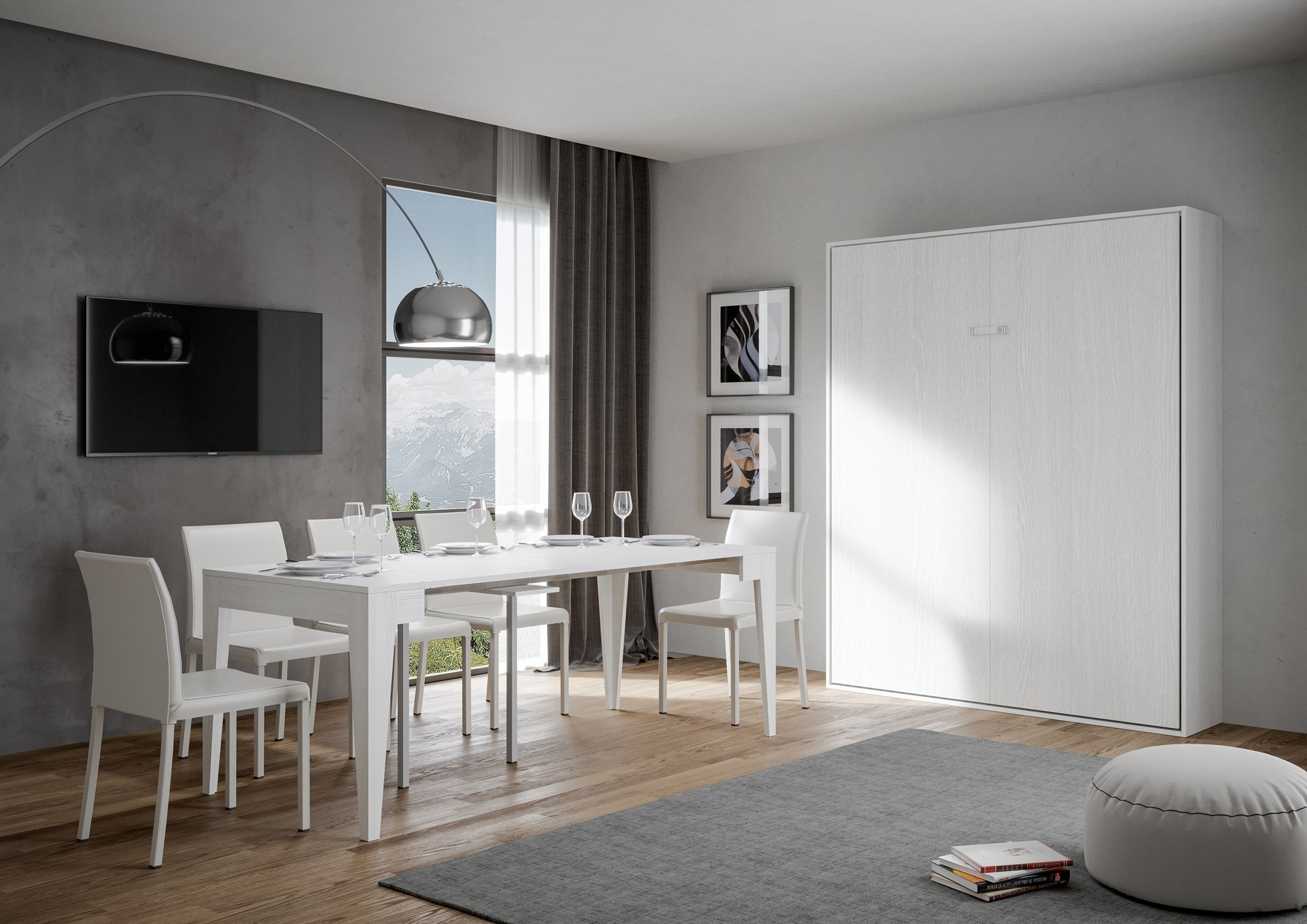 Letto matrimoniale a scomparsa 160 Kentaro bianco frassino L.173,6 P.39,2 H.210,5 cm (aperto P.215 cm) 1 Letto matrimoniale a scomparsa 160 Kentaro bianco frassino
