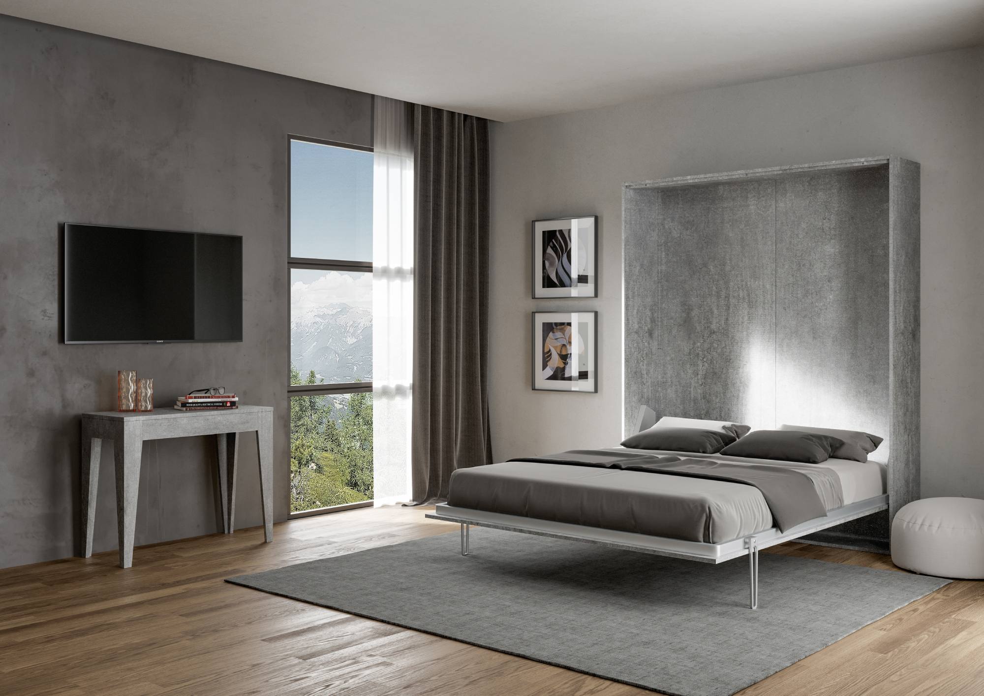 Letto matrimoniale a scomparsa 160 Kentaro cemento L.173,6 P.39,2 H.210,5 cm (aperto P.215 cm) 2 Letto matrimoniale a scomparsa 160 Kentaro cemento