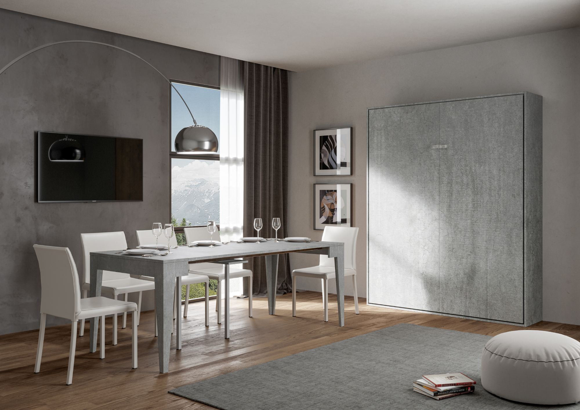 Letto matrimoniale a scomparsa 160 Kentaro cemento L.173,6 P.39,2 H.210,5 cm (aperto P.215 cm) 1 Letto matrimoniale a scomparsa 160 Kentaro cemento