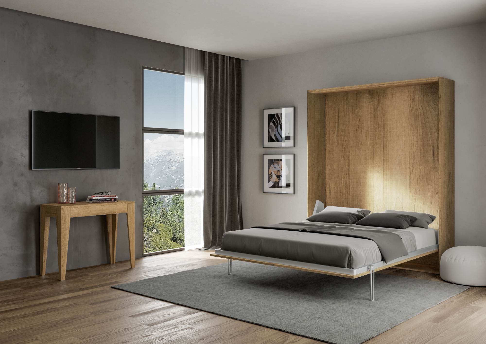 Letto matrimoniale a scomparsa 160 Kentaro quercia natura L.173,6 P.39,2 H.210,5 cm (aperto P.215 cm) 2 Letto matrimoniale a scomparsa 160 Kentaro quercia natura