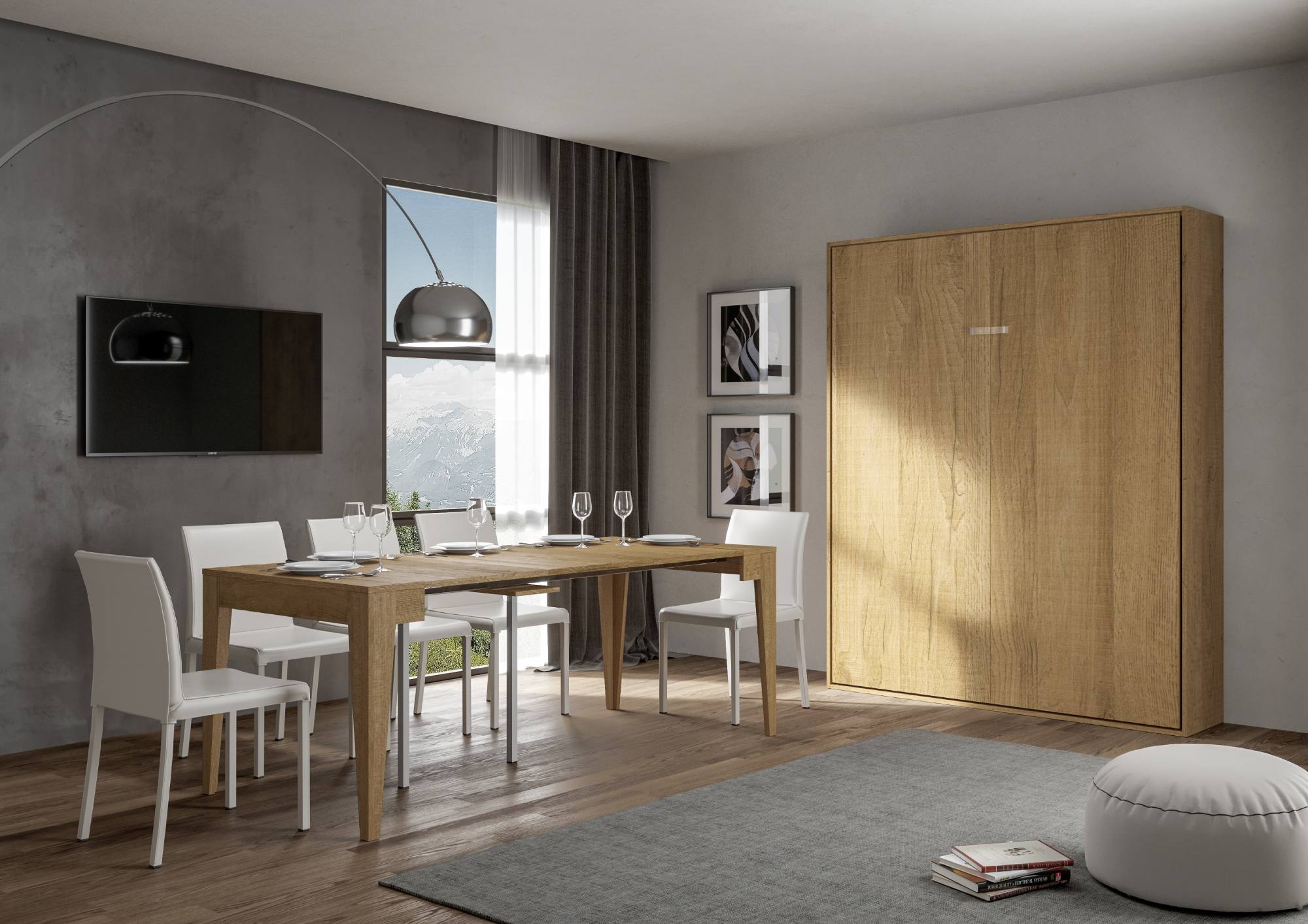 Letto matrimoniale a scomparsa 160 Kentaro quercia natura L.173,6 P.39,2 H.210,5 cm (aperto P.215 cm) 1 Letto matrimoniale a scomparsa 160 Kentaro quercia natura