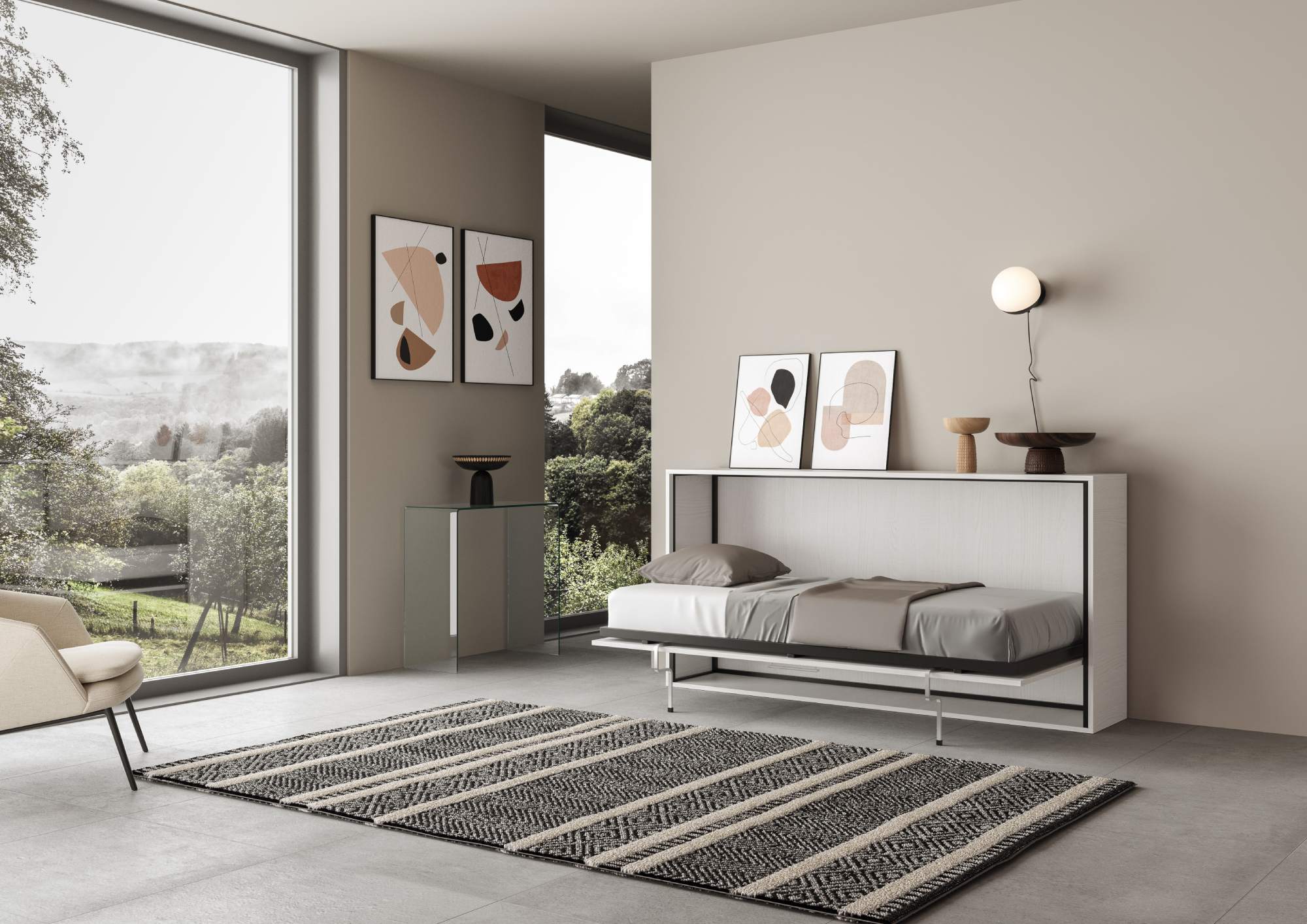Letto singolo a scomparsa Kando con materasso bianco frassino L.199,9 P.39,2 H.97,4 cm (aperto P.106 cm) 2 Letto singolo a scomparsa Kando bianco frassino