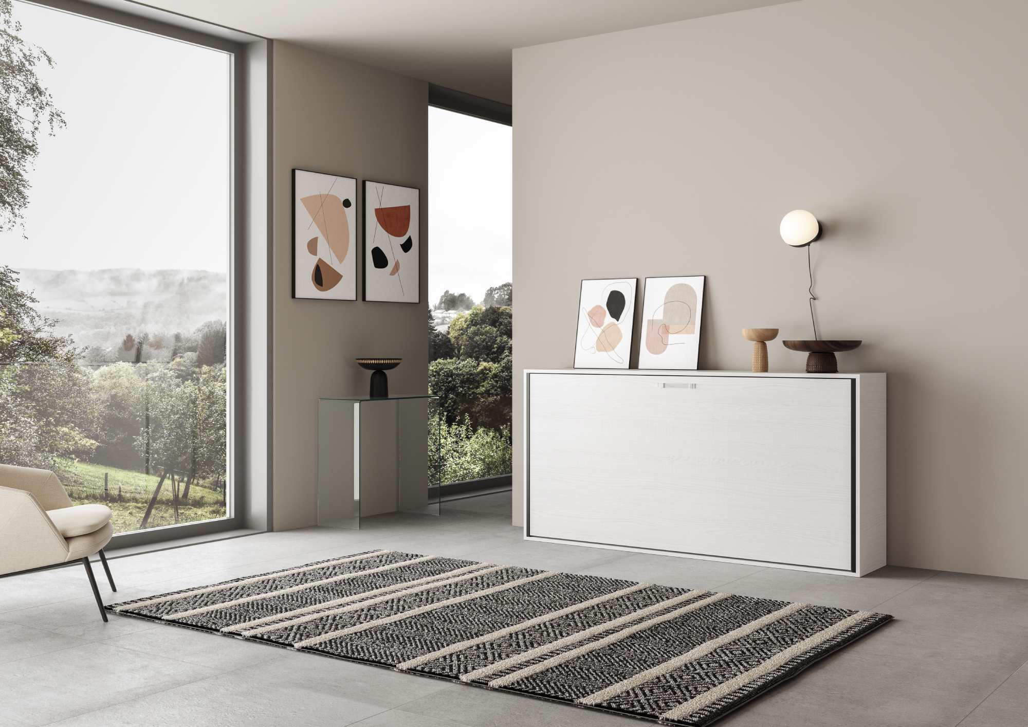 Letto singolo a scomparsa Kando con materasso bianco frassino L.199,9 P.39,2 H.97,4 cm (aperto P.106 cm) 1 Letto singolo a scomparsa Kando bianco frassino