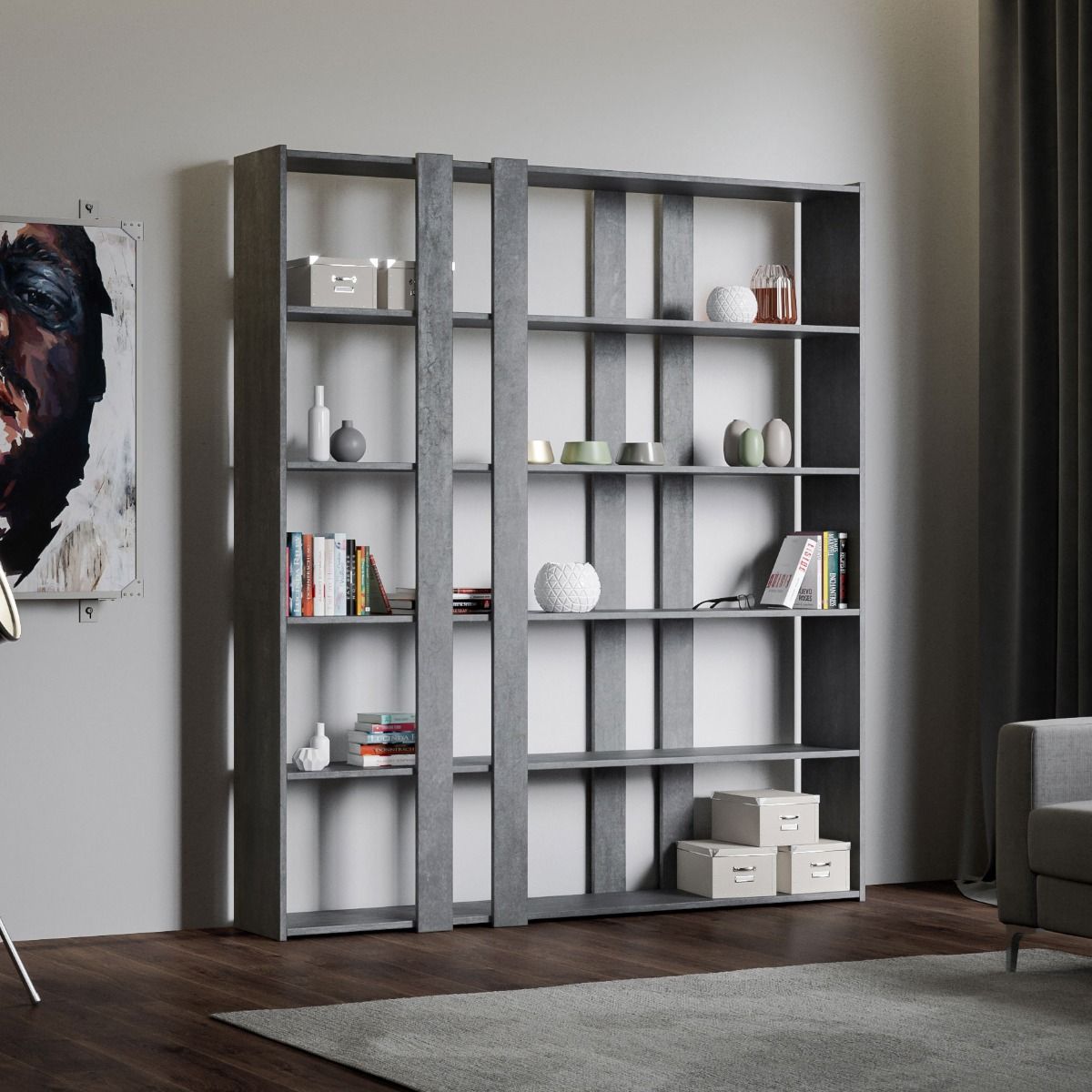 Libreria a giorno Kato A cemento L.178 P.36 H.204 cm 3 Libreria a giorno Kato A cemento