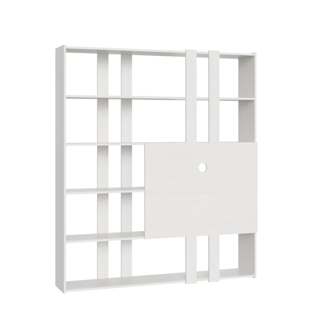 Libreria a giorno Kato H con pannello porta TV bianco frassino
