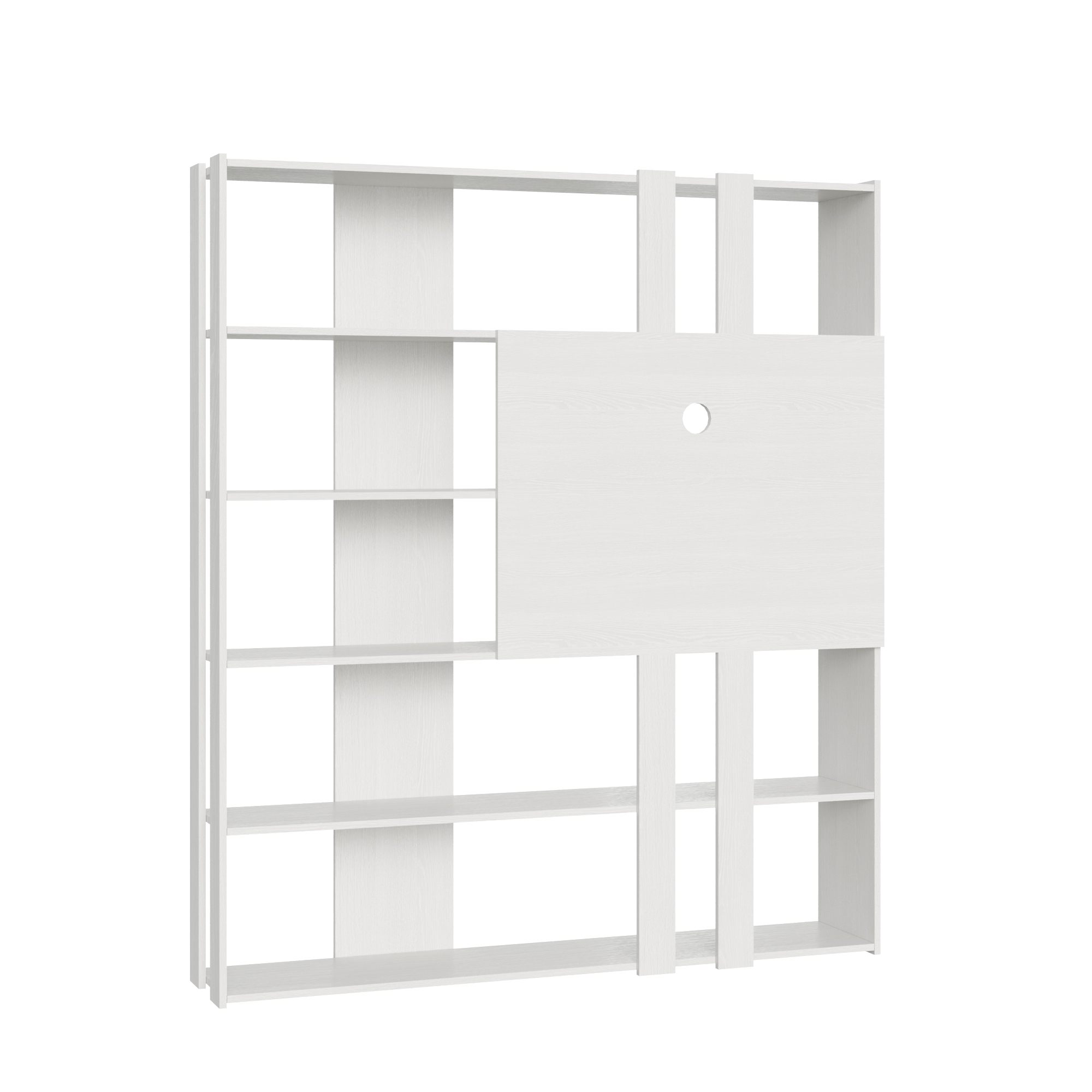 Libreria a giorno Kato L con pannello porta TV bianco frassino L.178 P.36 H.204 cm 4 Libreria a giorno Kato L con pannello porta TV bianco frassino