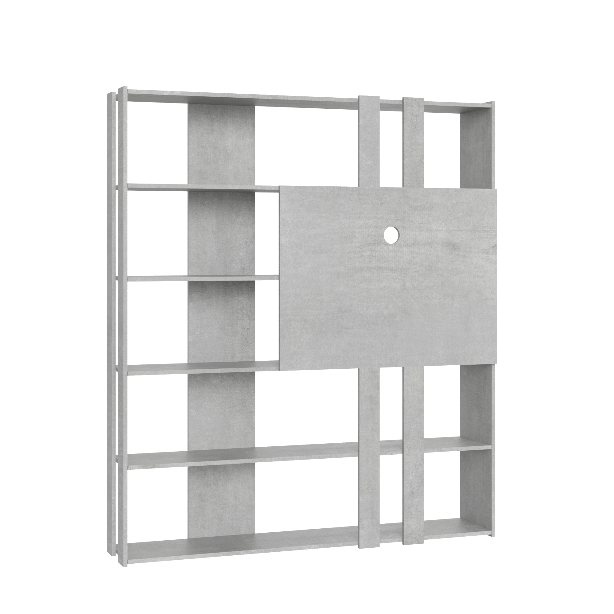 Libreria a giorno Kato L con pannello porta TV cemento L.178 P.36 H.204 cm 4 Libreria a giorno Kato L con pannello porta TV cemento
