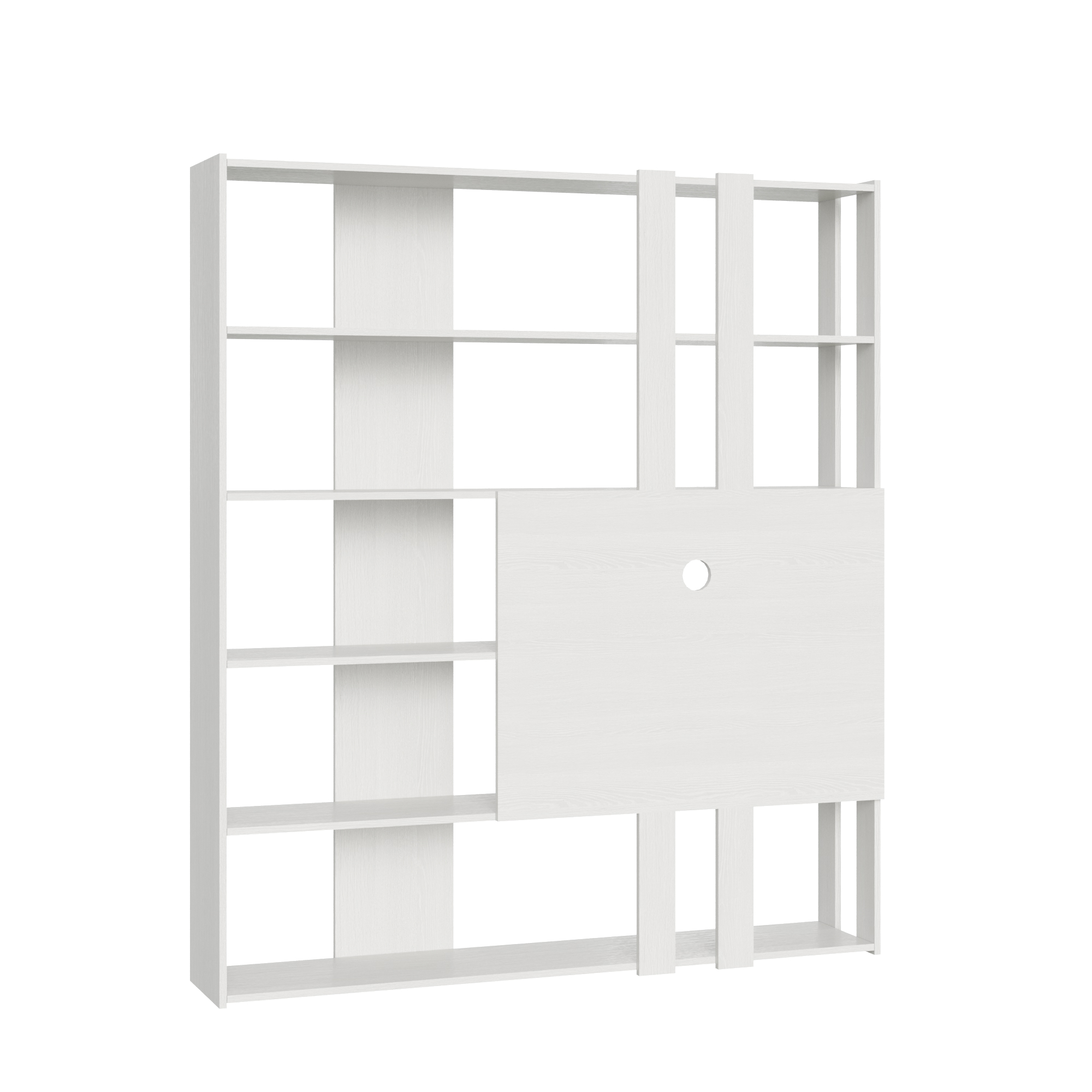 Libreria a giorno Kato M con pannello porta TV bianco frassino L.178 P.36 H.204 cm 4 Libreria a giorno Kato M con pannello porta TV bianco frassino
