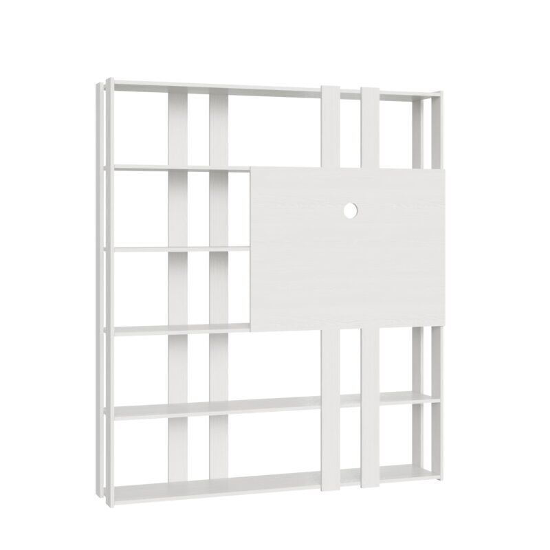 Libreria a giorno Kato N con pannello porta TV bianco frassino