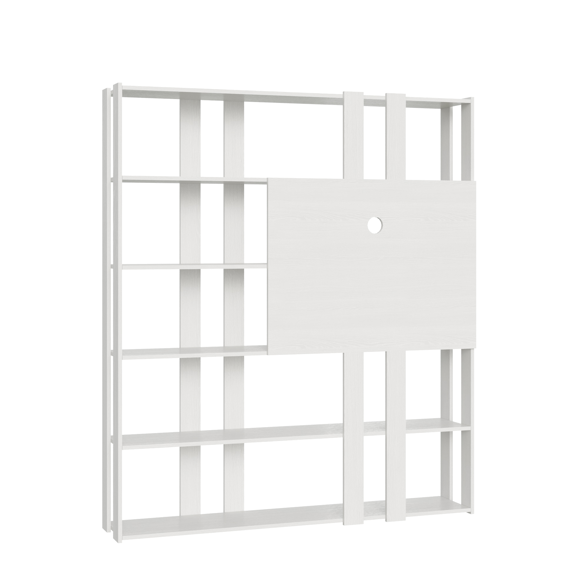 Libreria a giorno Kato N con pannello porta TV bianco frassino L.178 P.36 H.204 cm 4 Libreria a giorno Kato N con pannello porta TV bianco frassino