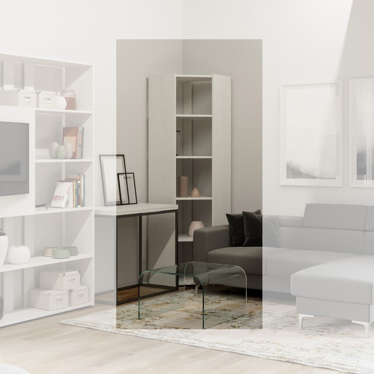 Libreria Kato Angolo A bianco frassino 6 Ripiani 2 fianchi + 2 fasce retro L.60,3 P.60,3 H.205 cm 2 Libreria Kato Angolo A bianco frassino 6 Ripiani 2 fianchi + 2 fasce retro