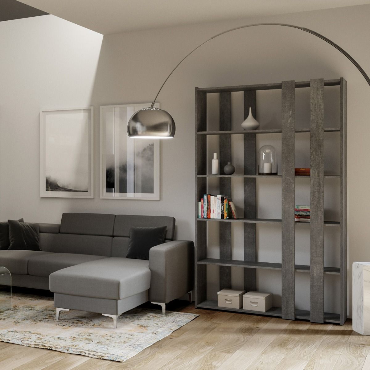 Libreria a giorno Kato Small A cemento L.120 P.36 H.204 cm 1 Libreria a giorno Kato Small A cemento