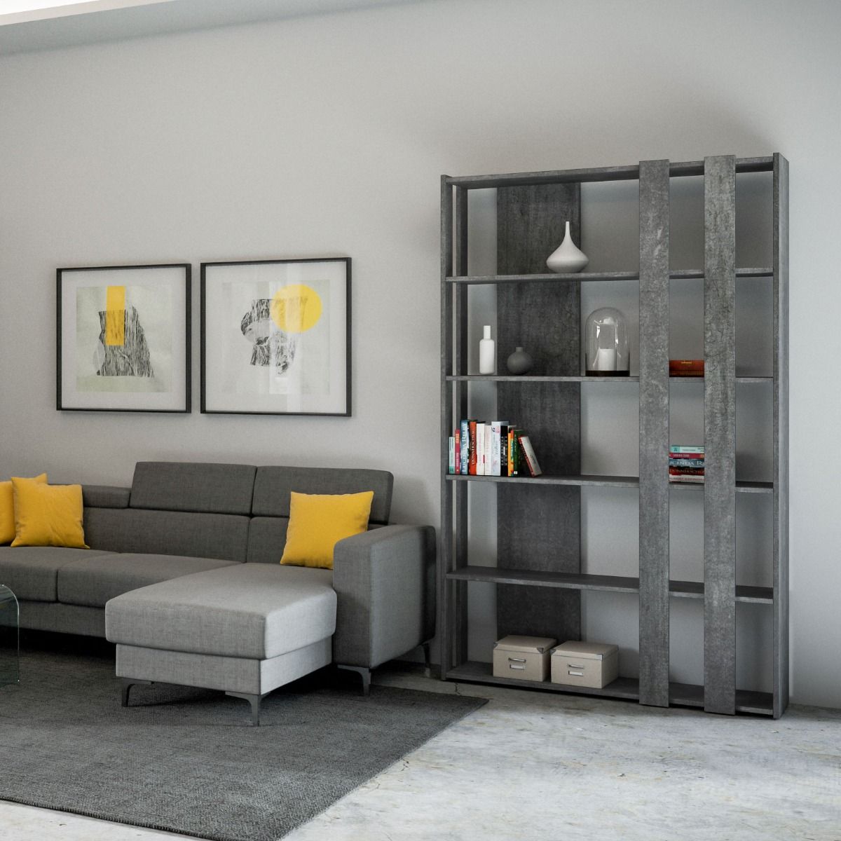 Libreria a giorno Kato Small B cemento L.120 P.36 H.204 cm 1 Libreria a giorno Kato Small B cemento