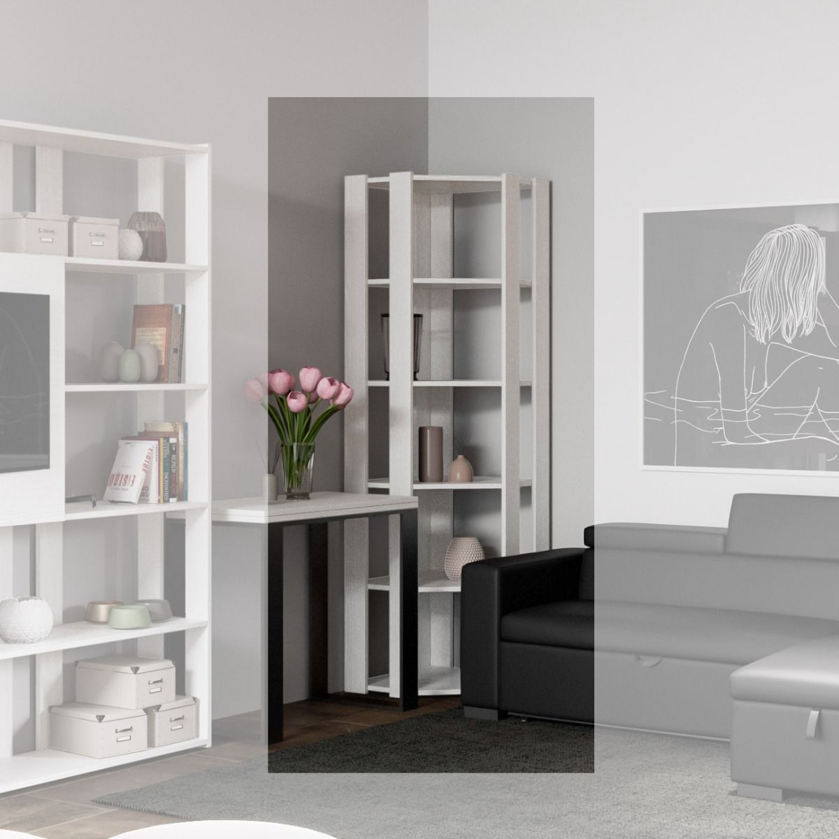 Libreria Kato Angolo B bianco frassino 6R 4 Fasce lunghe + 2 fasce retro L.60,3 P.60,3 H.205 cm 2 Libreria Kato Angolo B bianco frassino 6R 4 Fasce lunghe + 2 fasce retro