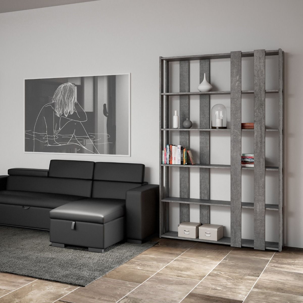 Libreria a giorno Kato Small E cemento L.120 P.36 H.204 cm 1 Libreria a giorno Kato Small E cemento