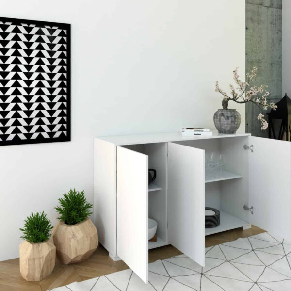 Madia moderna 3 ante 130x40x83 cm Lumina bianco lucido