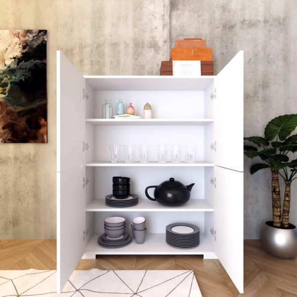 Credenza alta moderna 4 ante 90x35x120 cm Lumina bianco lucido
