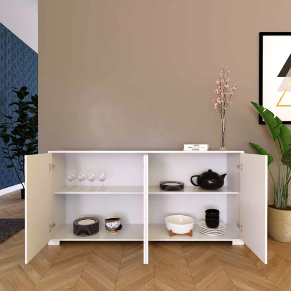 Madia moderna 4 ante 172x40x83 cm Lumina bianco lucido