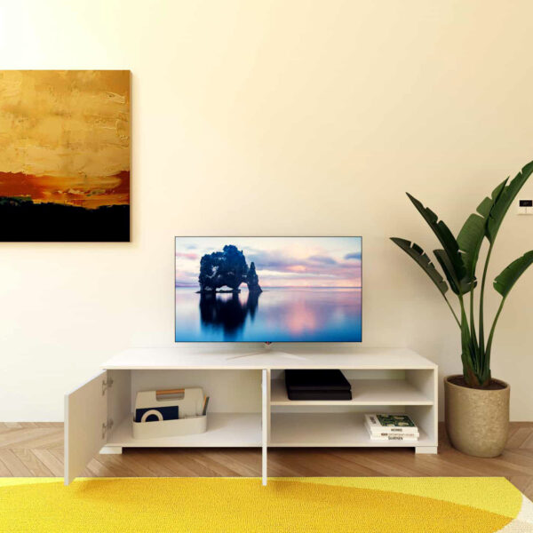 Porta TV moderno 2 ante con vano a giorno 150x40x40 cm Lumina bianco lucido
