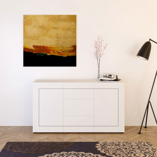 Madia moderna 2 ante/3 cassetti 150x40x83,5 cm Elios bianco lucido