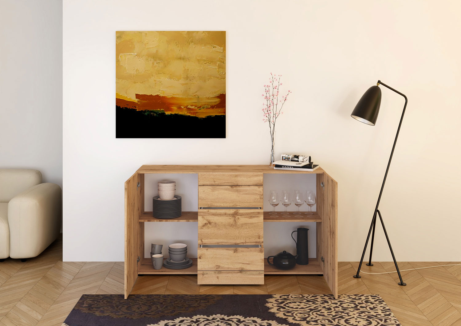 Madia moderna 2 ante/3 cassetti 150x40x83,5 cm Elios quercia natura 2 Madia moderna 2 ante/3 cassetti 150x40x83,5 cm Elios quercia natura