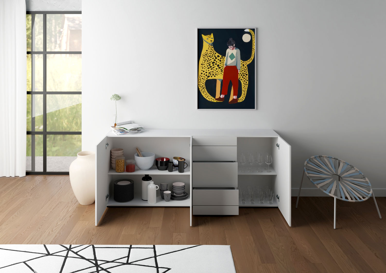 Madia moderna 3 ante/3 cassetti 200x40x83,5 cm Elios bianco lucido 2 Madia moderna 3 ante/3 cassetti 200x40x83,5 cm Elios bianco lucido
