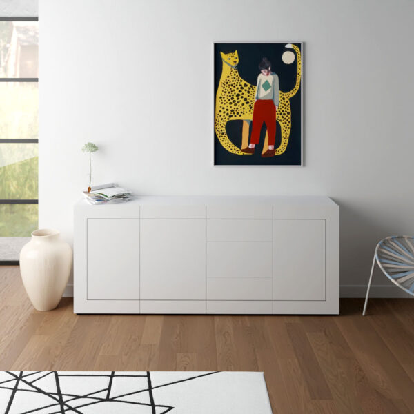 Madia moderna 3 ante/3 cassetti 200x40x83,5 cm Elios bianco lucido