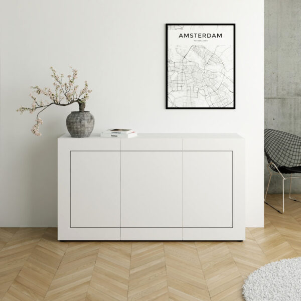 Madia moderna 3 ante 150x40x83,5 cm Elios bianco lucido