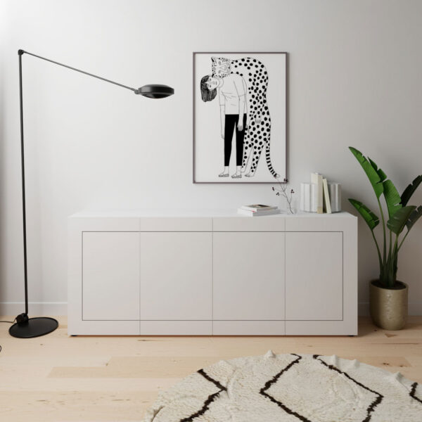 Madia moderna 4 ante 200x40x83,5 cm Elios bianco lucido