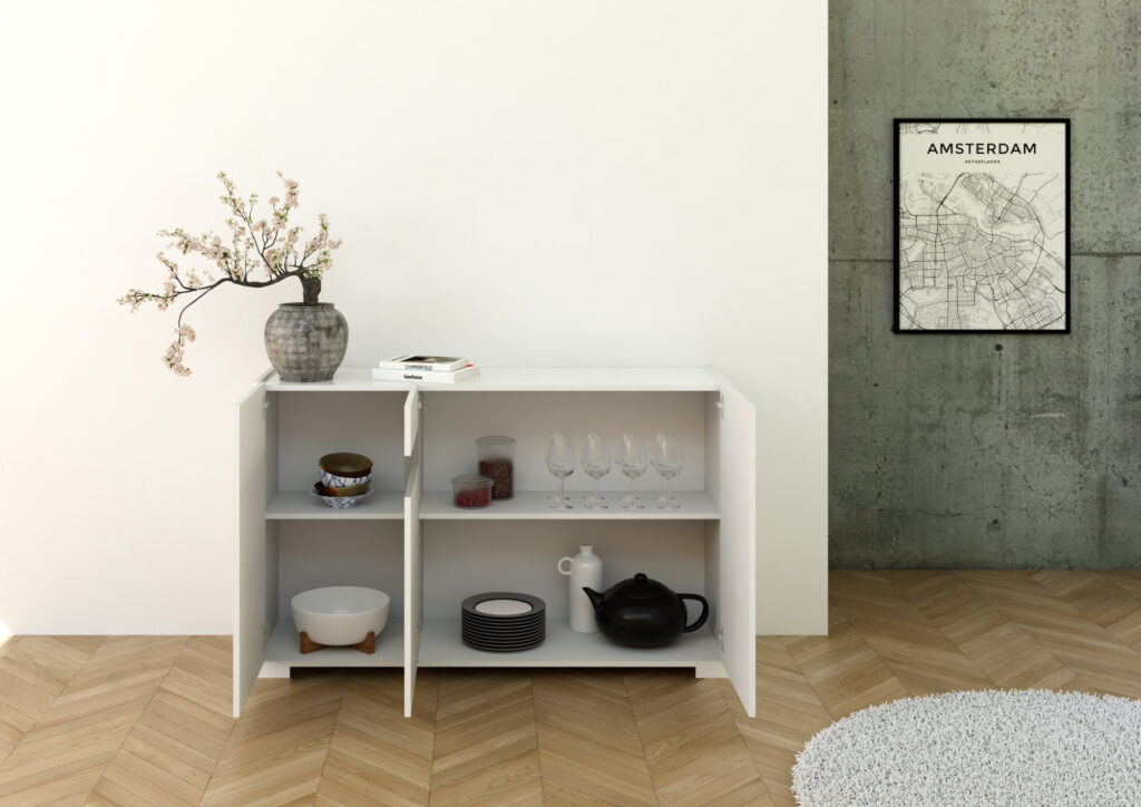 Home 9 Madia moderna 3 ante Riflesso bianco lucido aperta