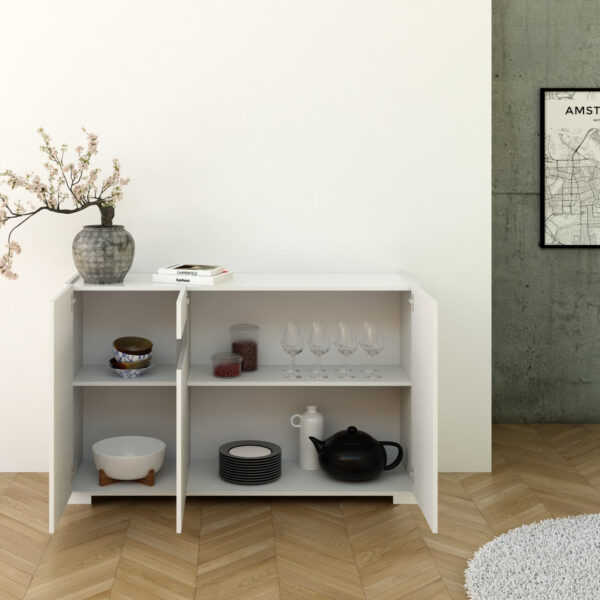 Madia moderna 3 ante 130x40x81 cm Riflesso bianco lucido