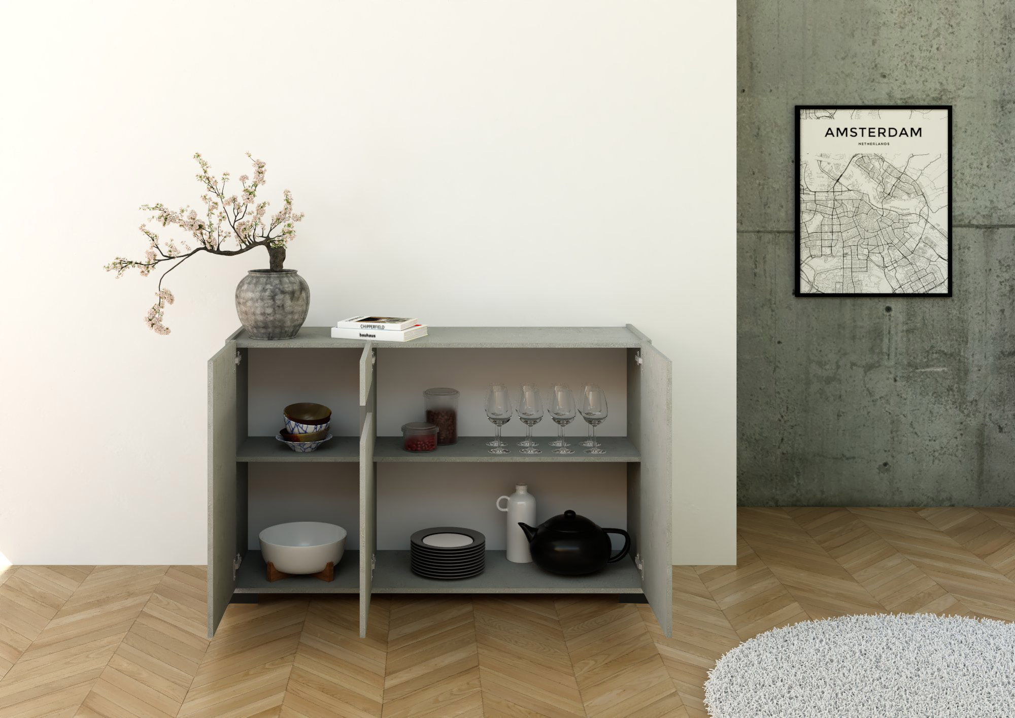 Madia moderna 3 ante 130x40x81 cm Riflesso cashmere 1 Madia moderna 3 ante 130x40x81 cm Riflesso cashmere