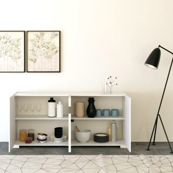 Madia moderna 4 ante 174x40x81 cm Riflesso bianco lucido