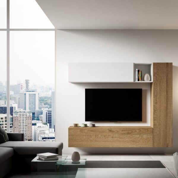 Composizione parete soggiorno Isoka A14 L.214 H.173,6 P.39,2