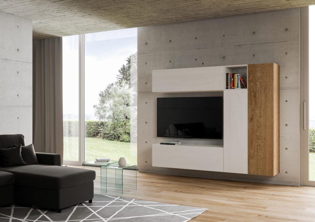 Composizione parete soggiorno Isoka A18 L.214 H.173,6 P.39,2