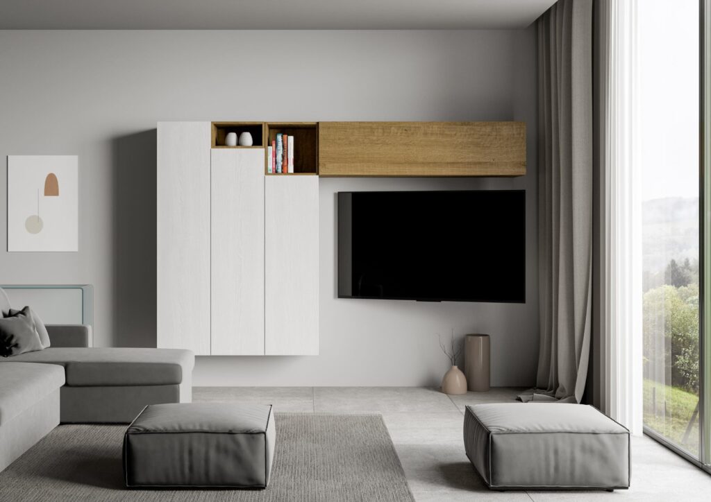 Composizione parete soggiorno Isoka A22 L.274 H.173,6 P.39,2