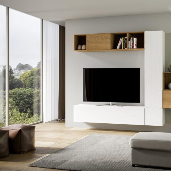 Composizione parete soggiorno Isoka A49 L.254 H.214 P.39,2