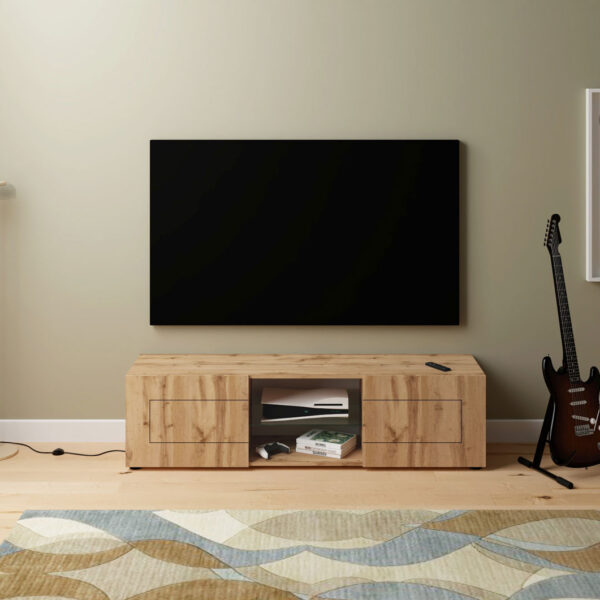 Porta TV moderno 2 ante con vano a giorno 150x40x40 cm Elios quercia natura