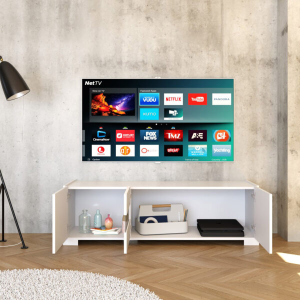 Porta TV moderno 3 ante 130x40x40 cm Riflesso bianco lucido