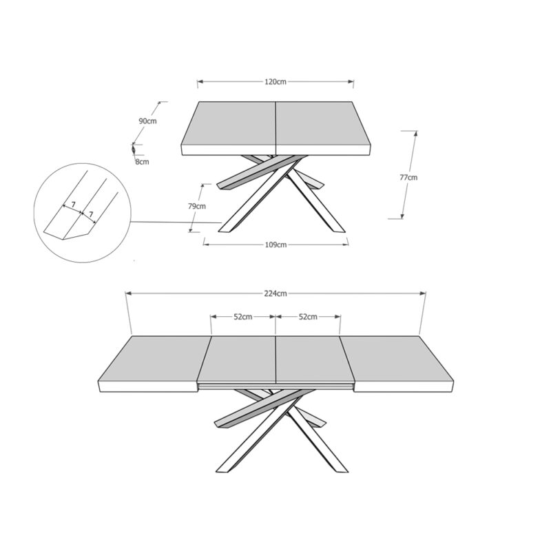 Tavolo allungabile 130/234x90 cm Volantis cashmere gambe antracite