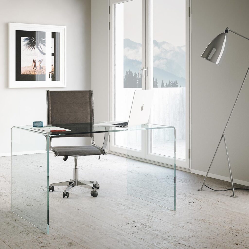 Scrivania Glassy in vetro curvato 120x70x75 cm