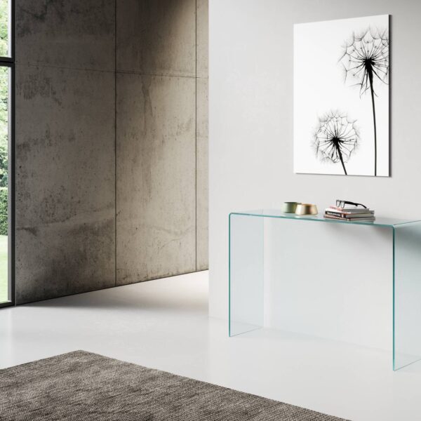 Consolle Smalle in vetro curvato 120x40x80 cm