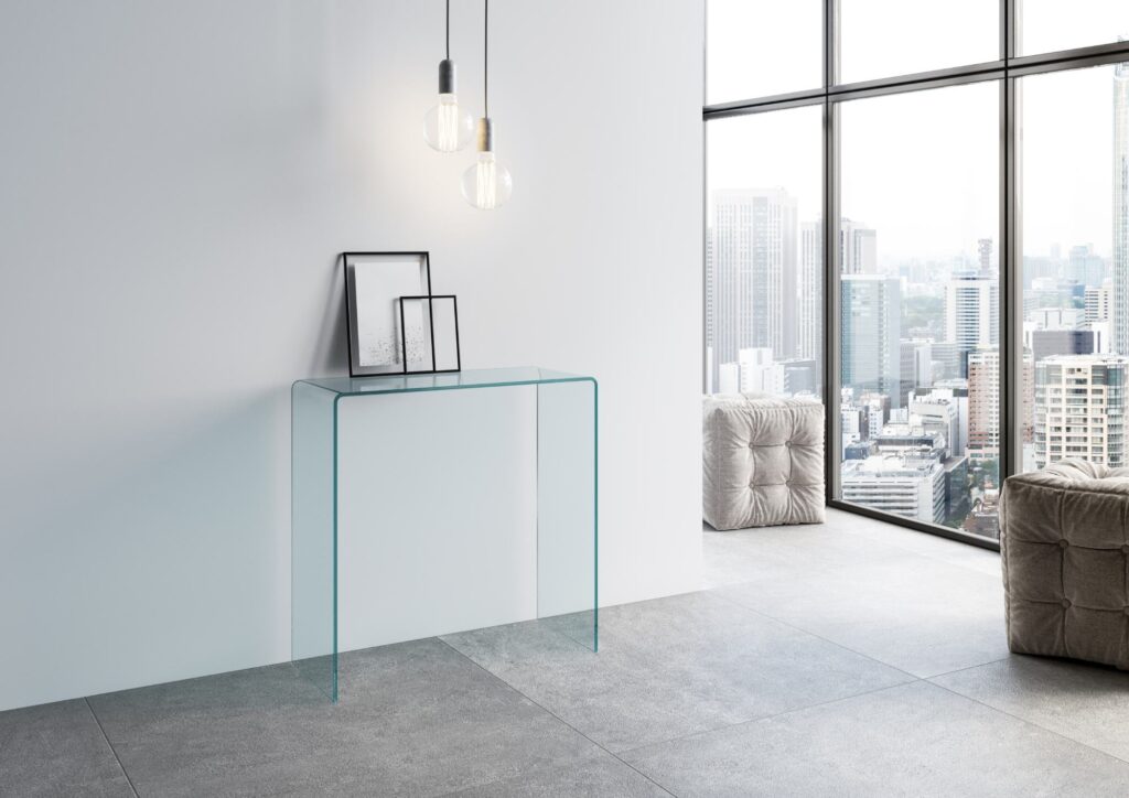 Consolle Smalle in vetro curvato 80x40x80 cm