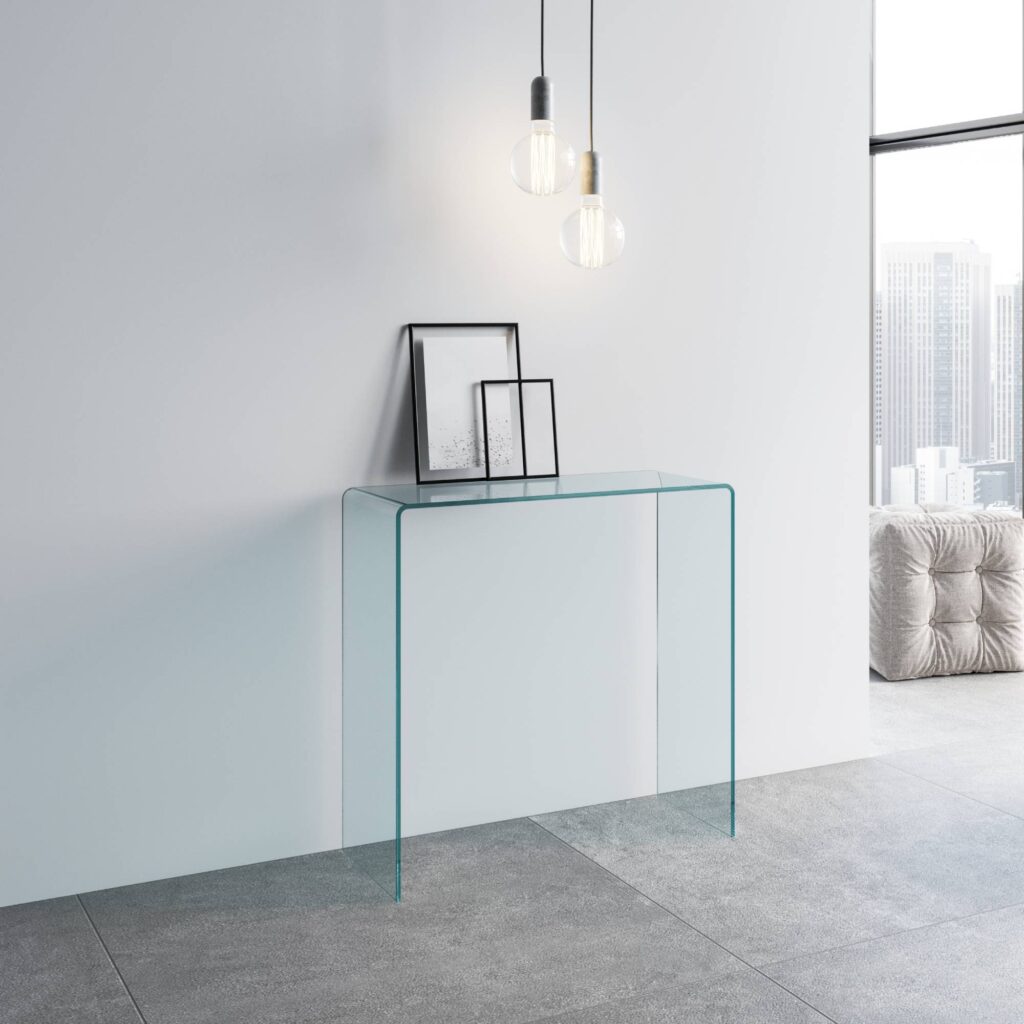 Consolle Smalle in vetro curvato 80x40x80 cm