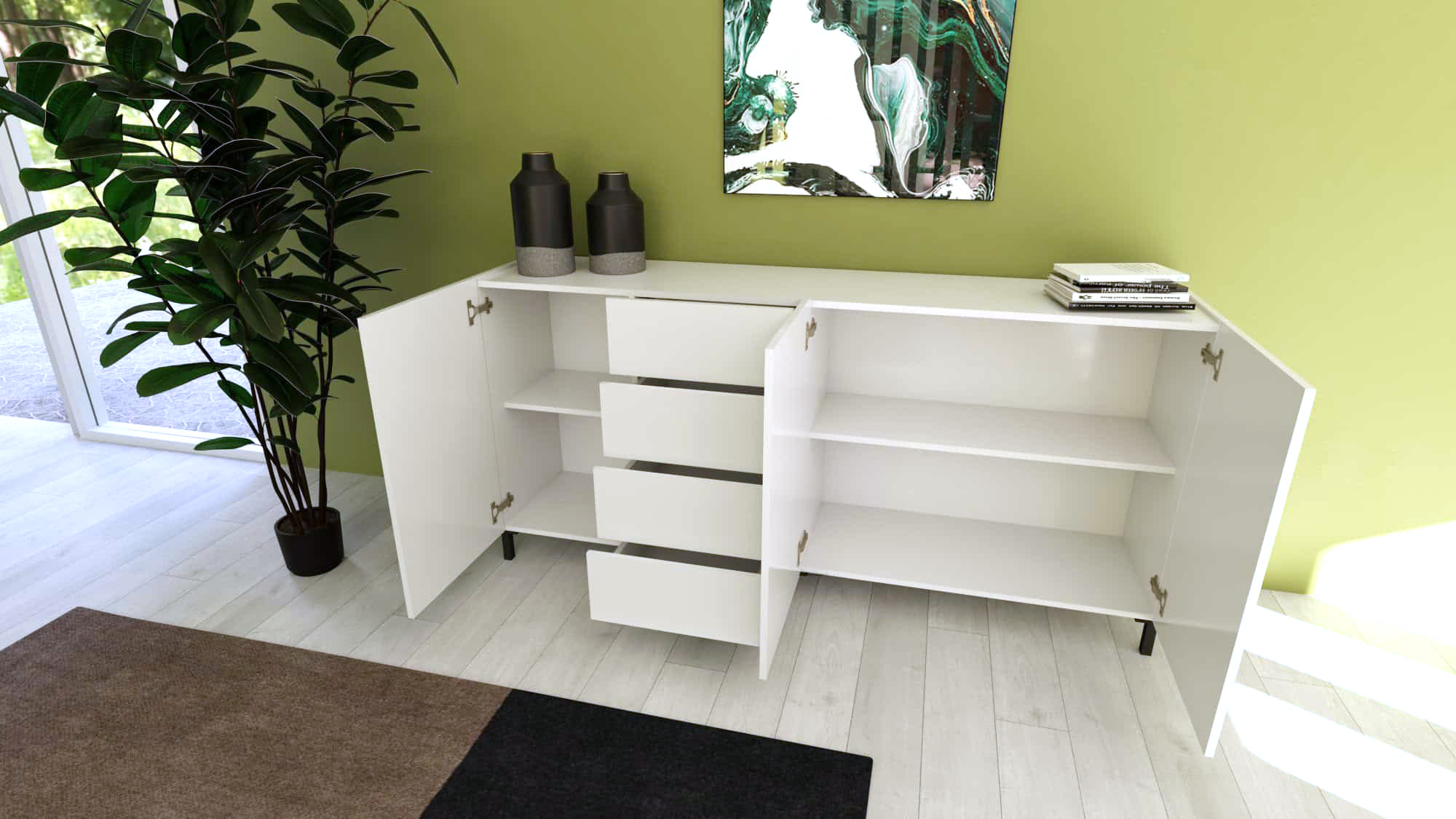 Madia moderna 3 ante/4 cassetti 174x40x84 cm Solaria bianco lucido 2 Madia moderna 3 ante/4 cassetti 174x40x84 cm Solaria bianco lucido