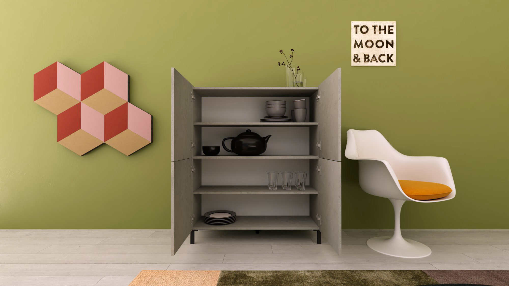 Credenza alta moderna 4 ante 90x35x110 cm Solaria cashmere 2 Credenza alta moderna 4 ante 90x35x110 cm Solaria cashmere