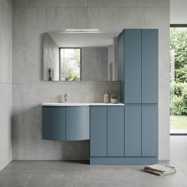 Mobile bagno curvo Arcom Soul Ceruleo con colonna 170 cm laccato opaco